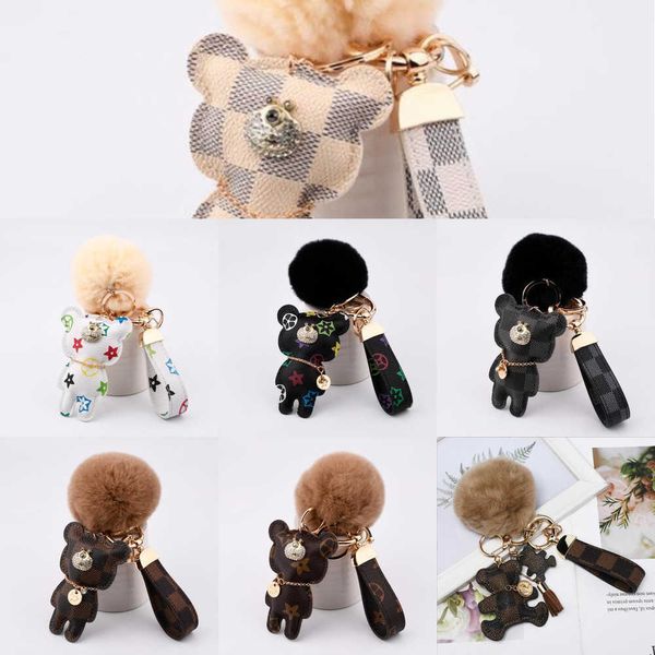 Keychains Lonyards mignon mode en peluche en peluche ours de clés de clés de clés cadeaux femmes puurs de voiture en cuir boucles sac charme accessoires