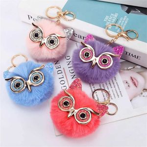 Keychains Lonyards mignon moelleux du Pompom Owl Keychain Big Eyes Sequins Cavrifères Charmes Sac Pendre Prime de voiture Meilleur cadeau