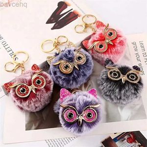 Keychains Lonyards mignon moelleux Pompom Owl Keychain Grands Eyes Sequins Courtes Courmages Sac Pendentif Pringage Car Couvre Band ACCESSOIRES D240417