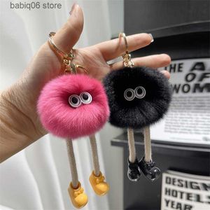 Keychains Lonyards mignon moelleux rex petite chaîne de charbon chaîne en peluche Pompom Sac à main cadeau de la fourrure de lapin vrai pour les touches de voiture T231225