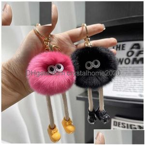 Porte-clés Longes Mignon Fluffy Rex Petite Chaîne De Boule De Charbon P Pompon Sac À Main Pendentif Cadeau Véritable Fourrure De Lapin Porte-clés Pour Clés De Voiture Drop Del Dhdbc