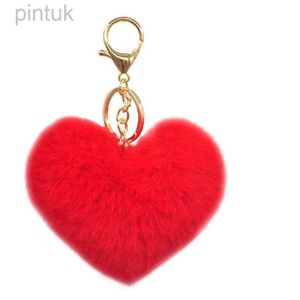 Porte-clés longes mignon coeur porte-clés fausse fourrure de lapin coeur pompon porte-clés femmes fille sac voitures accessoire Simple moelleux porte-clés bijoux cadeaux ldd240312