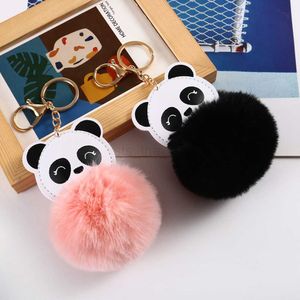 Keychains lanyards schattige nationale schat panda sleutelhangers haarbal accessoires dames pluche tas hangersluiter een sleutelring cartoon ornamets