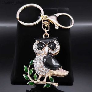 Keychains lanyards schattige uil tak sleutelhanger charme hanger voor vrouwen mannen Rhinestone metaalgoud kleurtas tas sleutelhanger sieraden porte cls k5249S01 y240417