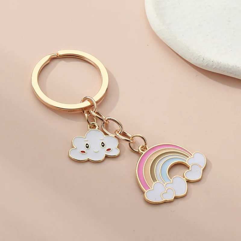 Keychains Lanyards Cute Rainbow Cloud Keychain Smile Face Key Ring Enamel Chains For Women Girls Handbag Accessorie DIY Handmade Jewelry Gifts Q240403