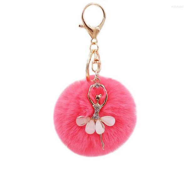 Llaveros Lanyards Lindo Rhinestone Little Angel Llavero de coche para mujeres de piel sintética Bola de pelo Llavero Mujer Hada Mochila Colgante Acc DH6VM