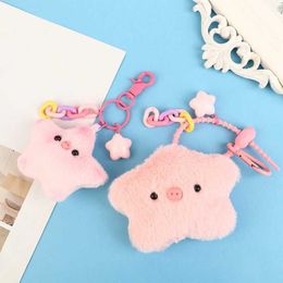 Keychains Lanyards Cute Star Piggy Plush Cadena de llaves Cartoon Pink Star Pig Pig Pending Anillo de llave Mosquería Accesorios de decoración de automóviles