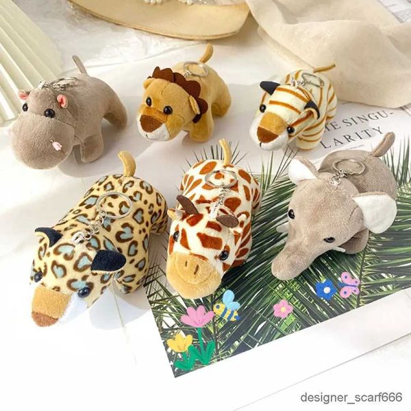 Llaves de llaves lindo muñeca de peluche llavero jungla animal tigre elefante mono león jirafa peluche anillos de llaveros juguetes animales mejores regalos para niños