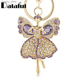 Keychains Lonyards Dalaful Lucky Angel Wings Elves Crystal Keyrings Chaines Holder Femmes Gift Nouveauté Fashion Kechechains K244 Y240417