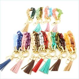 Sleutelchains lanyards ontwerp colorf acryl sleutelhanger pu lederen kwastje sleutelring meisjes ketting vorm polsband voor vrouwen drop de dhi5b