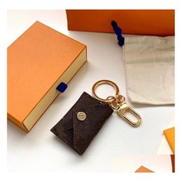 Keychains Lanyards Designer Letter Wallet Keychain Keyring Fashion Purse Pendant Car Chain Charm Bruine Flower Mini Bag Trinket Gif Dhmra