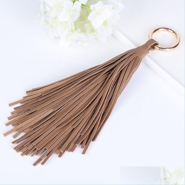 Porte-clés Longes DHS Long Pu Cuir Pompon Porte-clés Bague Fringe DIY Décoration Rideau Sac Accessoires De Couture 5 Couleurs Drop De Dhcvr