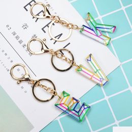 Schlüsselanhänger Lanyards DHS Frauen Schlüsselanhänger 26 Acryl Regenbogen Wörter Handtasche Englisch Brief Schlüsselanhänger Charms Drop Lieferung 2022 Mode A Dh5Hz