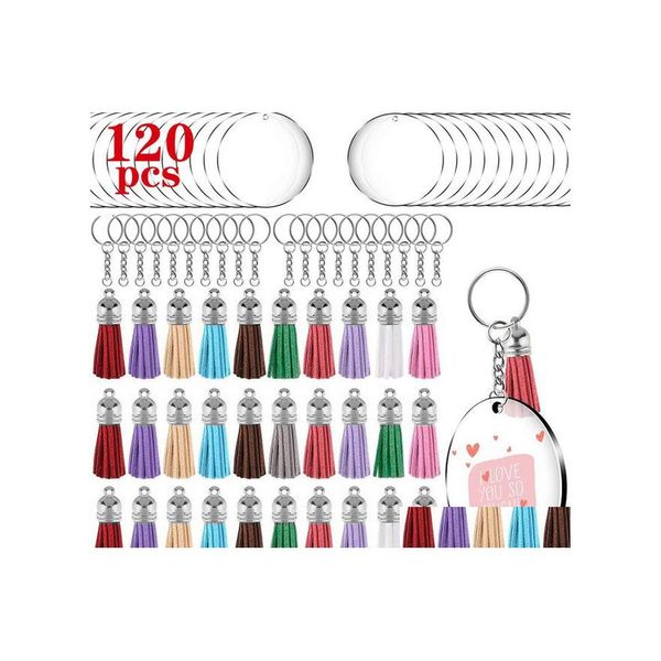 Porte-clés Longes Bricolage Acrylique Porte-clés Blanc Transparent Cercle Disques Gland Pendentif Porte-clés Couple Sac Ornement 120 Pcs Artisanat Sup Dhkun