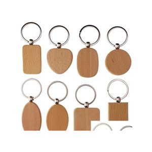 Porte-clés Lanyards DIY Blank Porte-clés en bois personnalisé Edc Bois Coeur Ovale Rec Shape Sac de voiture Pendentif Porte-clés D274L F Drop Del Dhdgj