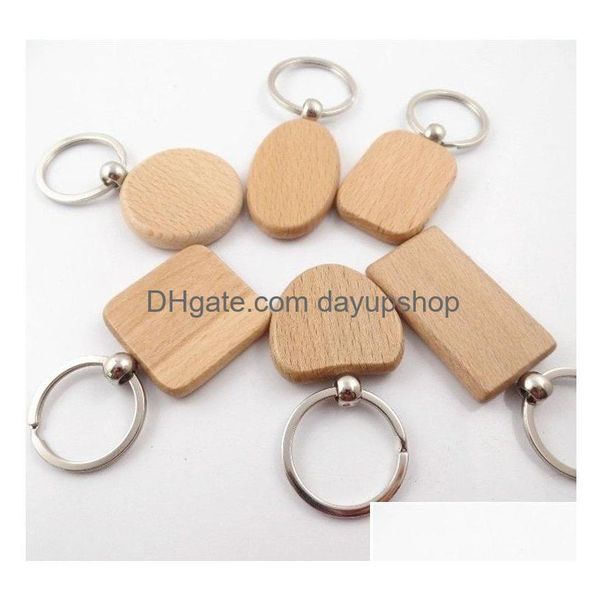 Keychains Lanyards Diy Blank Wooden Keychain Personnalisé Pendre en bois Key Chain Best Gift For Friends Graduation 6 Styles Drop Del Dhoh4