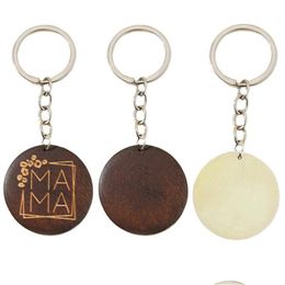 Porte-clés Longes Bricolage Blanc En Bois Rond Mama Porte-clés Pendentif Fête Des Mères Cadeau Porte-clés Porte-clés Drop Delivery Accessoire De Mode Dhfz5