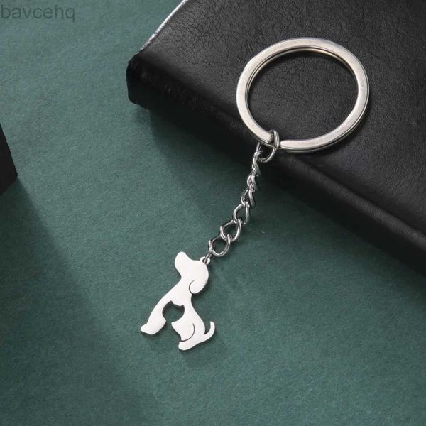 Keychains Lonyards chien chat keychain animal key chaîne ring familial cadeau pour femme enfant enfant couleurs argentées en acier inoxydable bijoux d240417