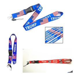 Sleutelhangers Lanyards Donald Trump Biden U.S.A Verwijderbare Vlag van de Verenigde Staten Sleutelhangers Badge Hanger Feest Cadeau Mobiele Telefoon Lany Ot7Yj