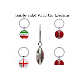 Porte-clés Longes Drapeaux De Pays De Football À Double Face Verre Cabochon Fans De Football Souvenir De Voiture Porte-clés Sac Accessoires Porte-clés Dhpc0