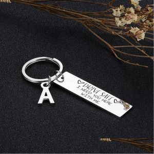 Keychains Lonyards conduisent sûrs Handsome Je t'aime couples Keychain Gravé Car Clées Lettrage A-Z Keyrings mari Dhgarden OT6U7