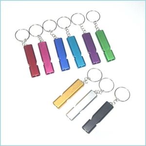 Porte-clés Longes Dualtube Sifflet de survie Porte-clés Sifflets de sécurité en aluminium portables pour la randonnée en plein air Cam Porte-clés d'urgence DHP6X