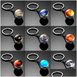 Porte-clés longes huit galaxie planétaire pendentif porte-clés Neba double face boule de verre porte-clés livraison directe 202 Dhkqb