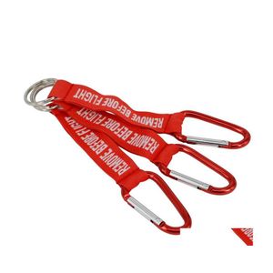 Llaveros Lanyards Bordado Tejido Letra Llavero Moda Quitar antes del vuelo Llavero Llaveros rojos Titular Etiqueta de seguridad de aviación Dhc61