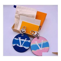 Keychains Lanyards ESigner Letter impresa azul Pink Pink Simple Keychain Bag Pendic Joya Key Ring Holder Cadena de cuero A Dhudf