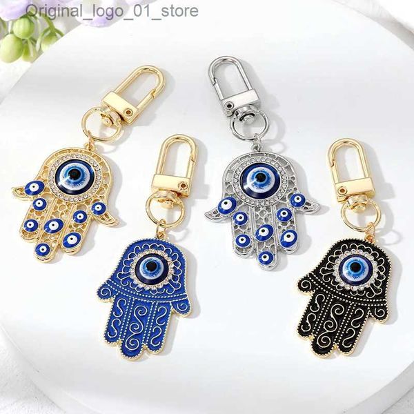 Sleutelhangers Lanyards Boze Oog Sleutelhanger Bling Holle Kristallen Sleutelhanger Hamsa Hand Autosleutelhouder Amulet Zirkoon voor Vrouwen Mannen Geschenken Q231219