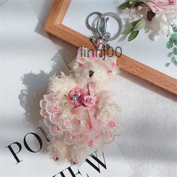 Llaveros Lanyards Exquisito vestido de novia Oso Llavero Mujer Chica Lindo Animal Muñeca de peluche Llavero Titular de la cadena de moda coreana Encantos Colgante Gift7OJ1