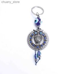 Keychains Lanyards Eye of Evil New Trkiye Blue Owl Animal Key Chain Feme Handbag Decoration Chain Chain Female Jewelry Accessoires Y240417