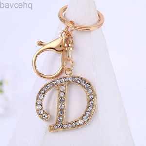 Keychains Lanyards Fashion 26 Letter Metal Keyring Rhinestone Initiële sleutelhanger tas hanger Charms Diy Accessoires Verjaardagsgeschenken D240417