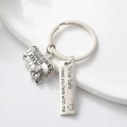 Keychains Lanyards Fashion Alloy Cartoon Double-Decker Bus Drive SAFE Key Keys For Women Men Friendship Gift Handbag Decoration Bijoux Q240403