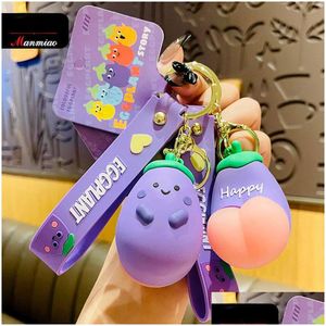 Keychains Lanyards Fashion Cartoon Keychain Key Buckle Bag Car Handmade Man Woman Loves Purse Bags Pvc Unpack The Eggplant Doll Pe Dhxkk