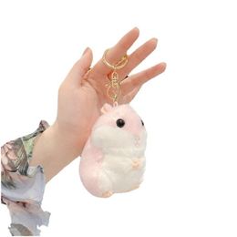 Llaveros Lanyards Moda Lindo Mini Dibujos animados Hámster portátil Muñeco de peluche Colgante Llavero Ratón Llavero Juguete Mochila escolar Accesorios 10Cm Dr