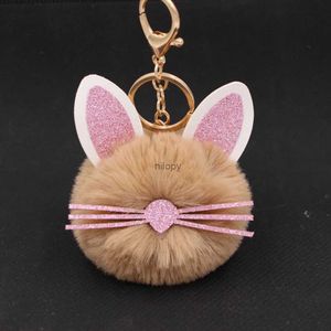 Keychains Lanyards Fashion mignon en peluche pompom de chat Cat Keychain Meuffy Rabbit Fur For