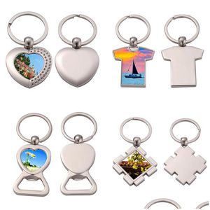 Porte-clés Lanyards Fashion Designer Sublimation Blank Keychain Heart Round Car Key Rings Ouvre-bouteille South American Sier Plaqué Dhihd