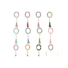 Sleutelchains lanyards mode bloempatroon hout kralen armbanden lederen wrap kwikjes armband sleutelhanger ronde bangle sleutelhanger drop de dhkqr