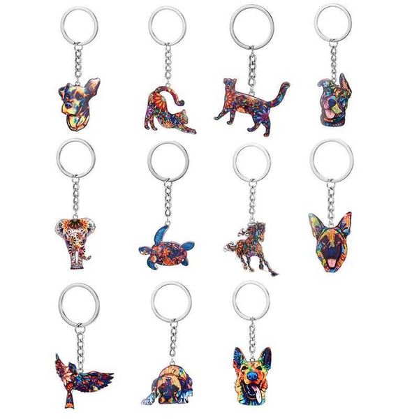 Keychains Lonyards Fashion Flower Match Wolf chien Keychain Cadechain Belle tortue éléphant chat clés de cheval animal charmes de sac de pendentif bijoux Q240429