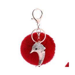 Porte-clés Longes Mode Fourrure Alliage Strass Mignon Dauphin Voiture Porte-clés Créatif Porte-clés Sac Pendentif Accessoires Drop Livraison Otars