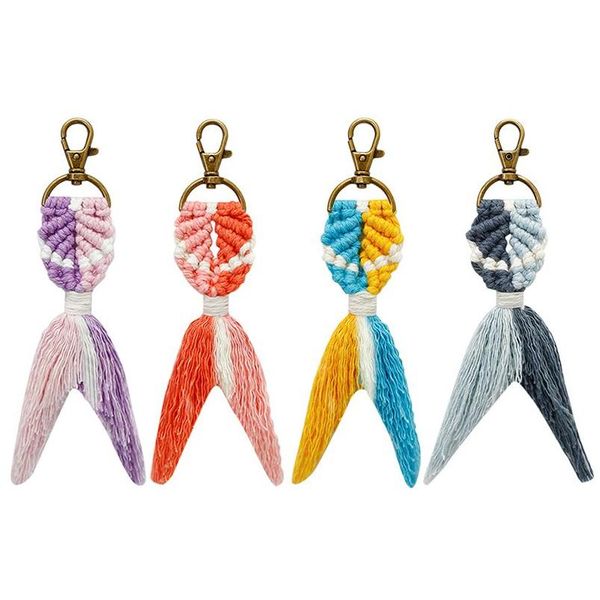 Llaveros Lanyards Moda tejida a mano Mochila Llavero Cadena Color creativo Buena suerte Adornos de sirena para mujeres Accesorio de entrega de gota