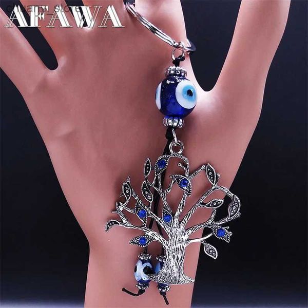 Keychains Lanyards fashion ing arbre bleu cristal key anneau turc tassel tassel tassel clés de trèfle aux bijoux amulet llaveros kxh787s01 y240417