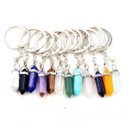 Porte-clés Longes Bijoux De Mode Cristal Naturel Pierre Porte-clés Pendentif Hexagone Pilier Lage Décoration Porte-clés Porte-clés Drop De Dhmgj