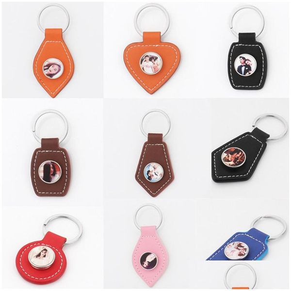 Porte-clés Lanyards Fashion Leather Sublimation Blank Accessoy Diy Designer Heart Round Keychain Wallet Handbag Car Key Ring Jewelr Dhyad