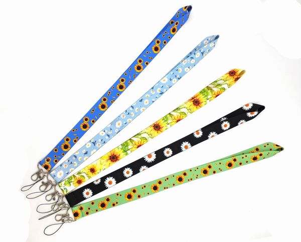 Llaveros Lanyards Moda Little Daisy Flower Key Lanyard Girasol Coche Llavero Tarjeta de identificación Pase Teléfono móvil Llavero Titular de la insignia Joyería 9M5K