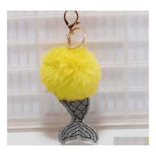 Porte-clés longes mode sirène porte-clés fausse fourrure de lapin porte-clés Pom Poms porte-clés femmes voiture sac à main pendentif porte-clés Noël G Dhcao