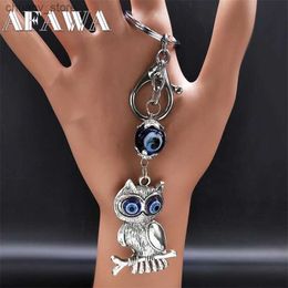 Keychains Lanyards Fashion Owl Turquía Azul Keychain for Woman Silver Color Aley Cadena de llave de animales Joyas Porta Chaves Mulher KXH540S01 Y240417