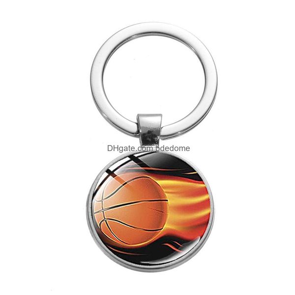 Porte-clés Longes Mode Jouer au Basketball Po Porte-clés Équipe de Football Souvenir Verre Cabochon Porte-clés Porte-clés Sport Pour Balle Lo Dhzil