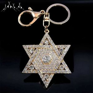 Keychains Lanyards mode Sparkling Crystal Keychain David Star Alloy Water Diamond Hexagonal Accessoires Gift Bijoux Q240403